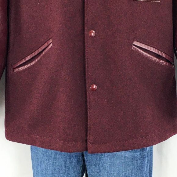 Vtg Varsity Jacket DeLong Maroon 1950s Wool Leather Sleeve Tiger Logo Sz M - Picture 5 of 13